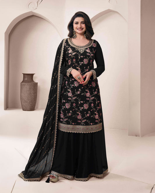 Black Chinon Sharara Suit
