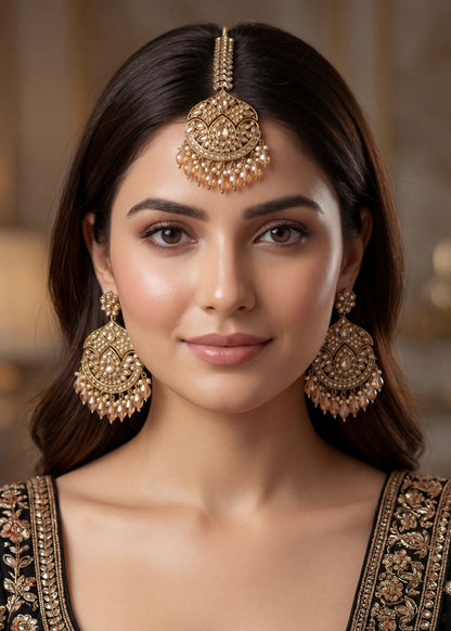 Peach Glow Jhumka Set with Golden Tones