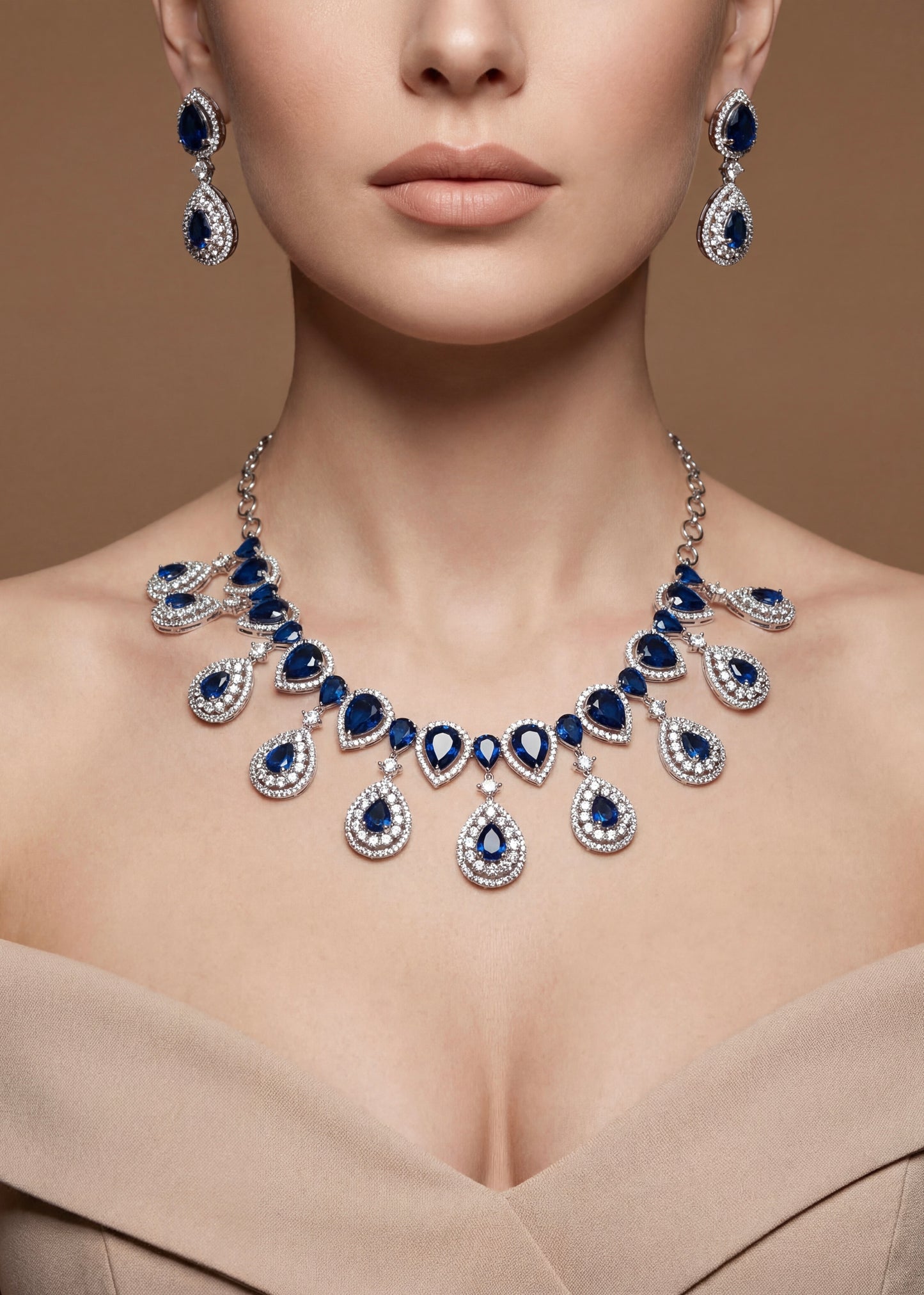 Royal Blue Crystal AD Necklace Set