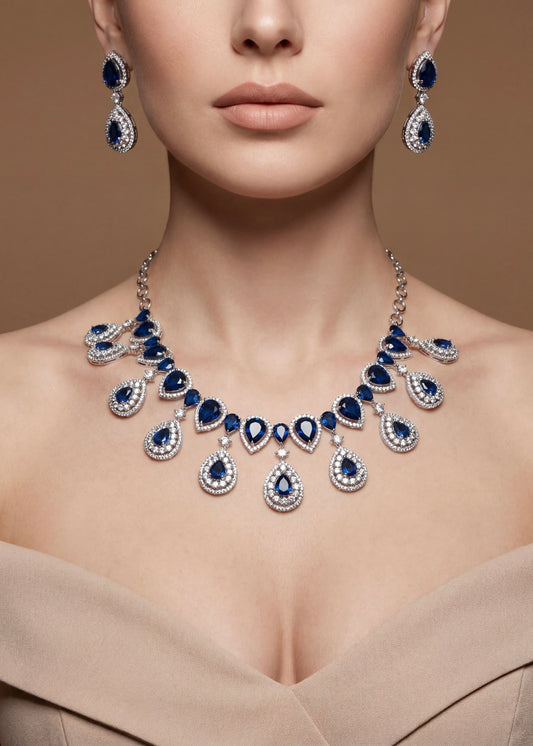 Royal Blue Crystal AD Necklace Set