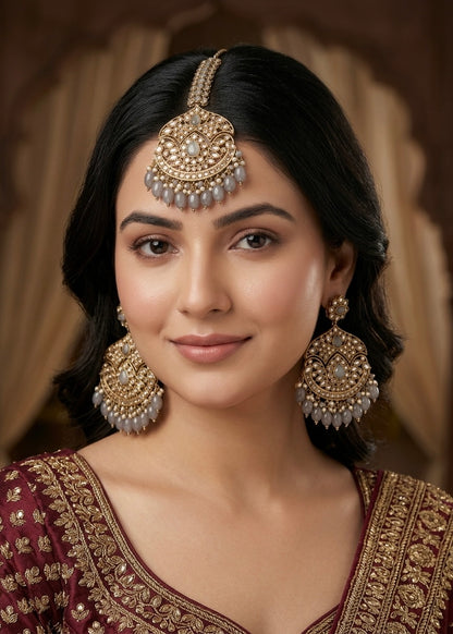 Antique Gold Jhumka Set with Grey Accents