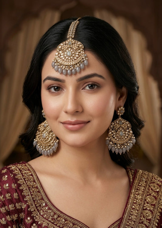 Antique Gold Jhumka Set with Grey Accents