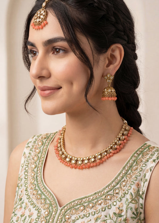 Crimson Glow Kundan Necklace Set
