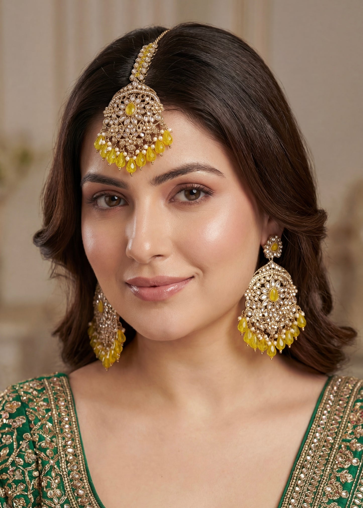 Golden Radiance Jhumka Set with Yellow Accents