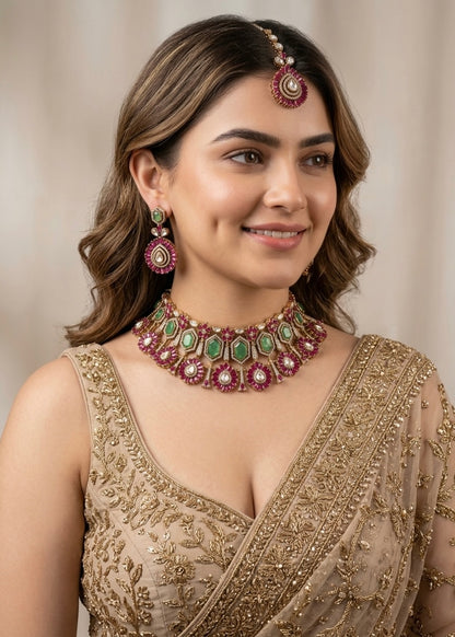 Sabyasachi Inspired Uncut Kundan Choker Set/ Gold plated Kundan Jewelry/ Statement Wedding Set
