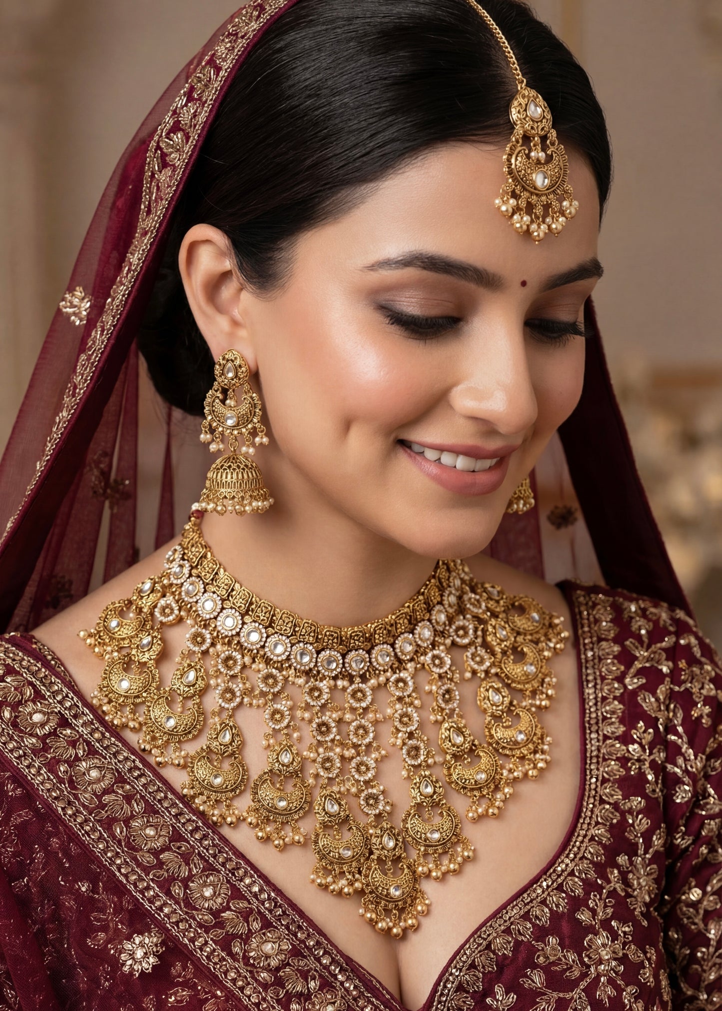 Kundan Bridal Necklace Set/ Gold Plated Bridal Necklace Set/ Indian Wedding Jewellery/ Indian Bridal Set