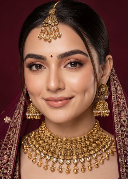 Kundan Bridal Necklace Set/ Gold Plated Bridal Necklace Set/ Indian Wedding Jewellery/ Indian Bridal Set