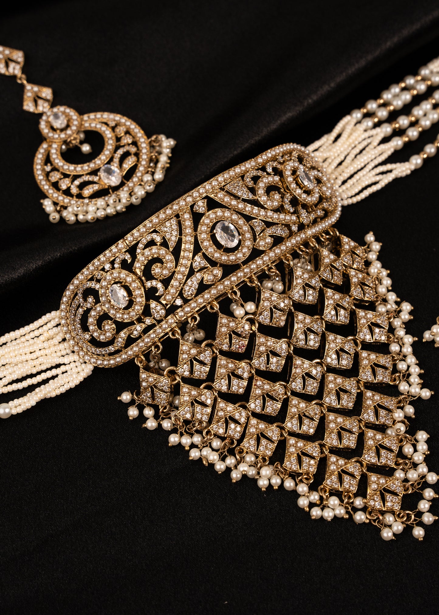 Antique Polki Waterfall Choker Necklace Set