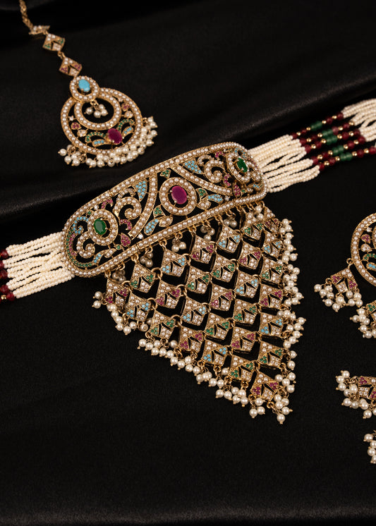 Antique Polki Waterfall Choker Necklace Set