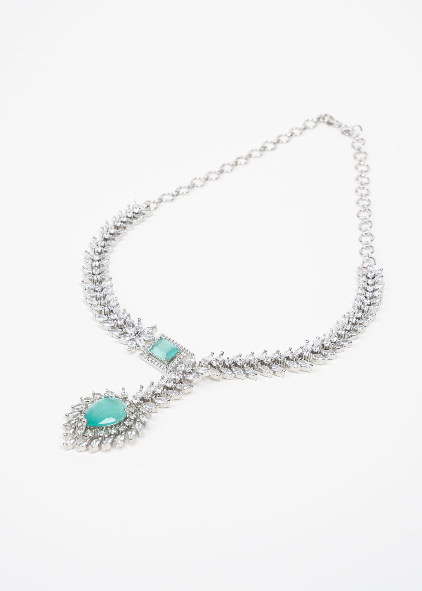Aqua Blue Crystal AD Necklace Set