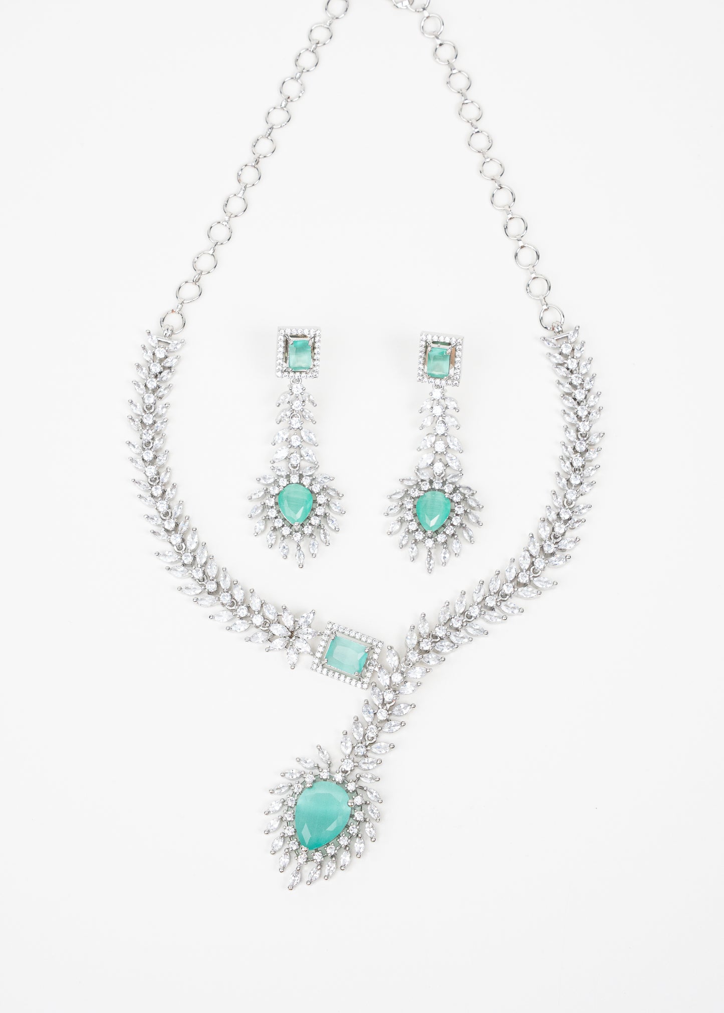 Aqua Blue Crystal AD Necklace Set