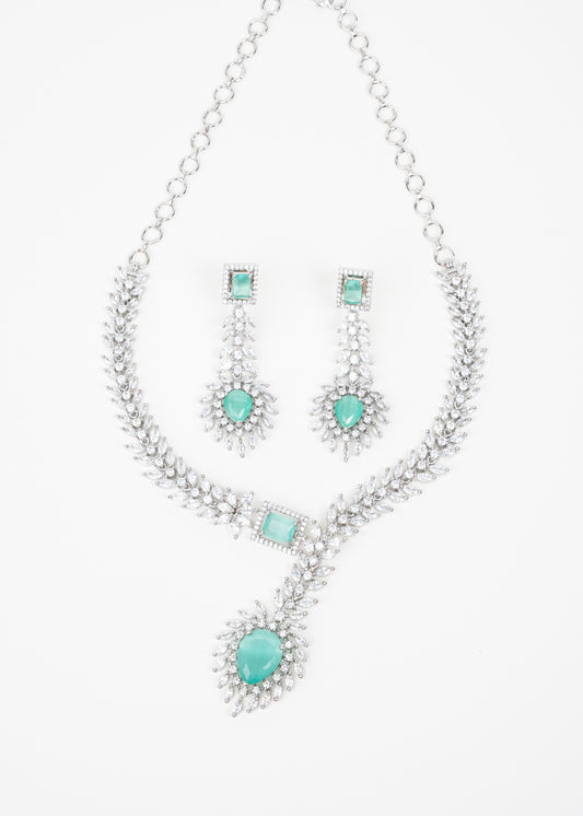 Aqua Blue Crystal AD Necklace Set