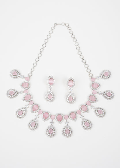 Blush Pink Statement AD Necklace Set