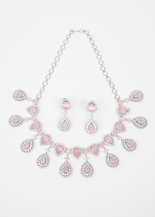 Blush Pink Statement AD Necklace Set