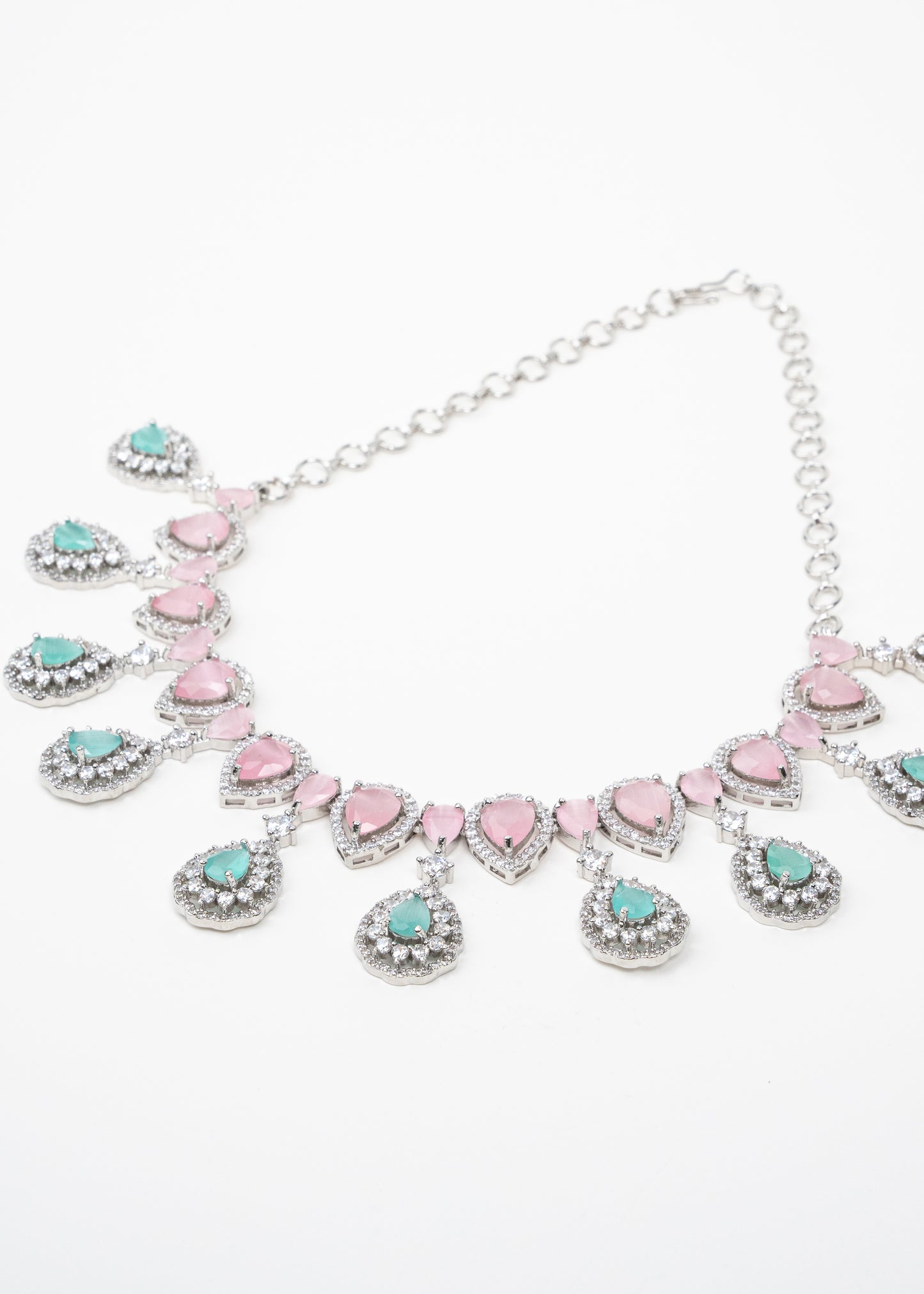 Blush Pink and Aqua Green Crystal Necklace Set