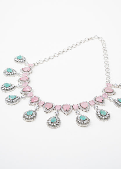 Blush Pink and Aqua Green Crystal Necklace Set