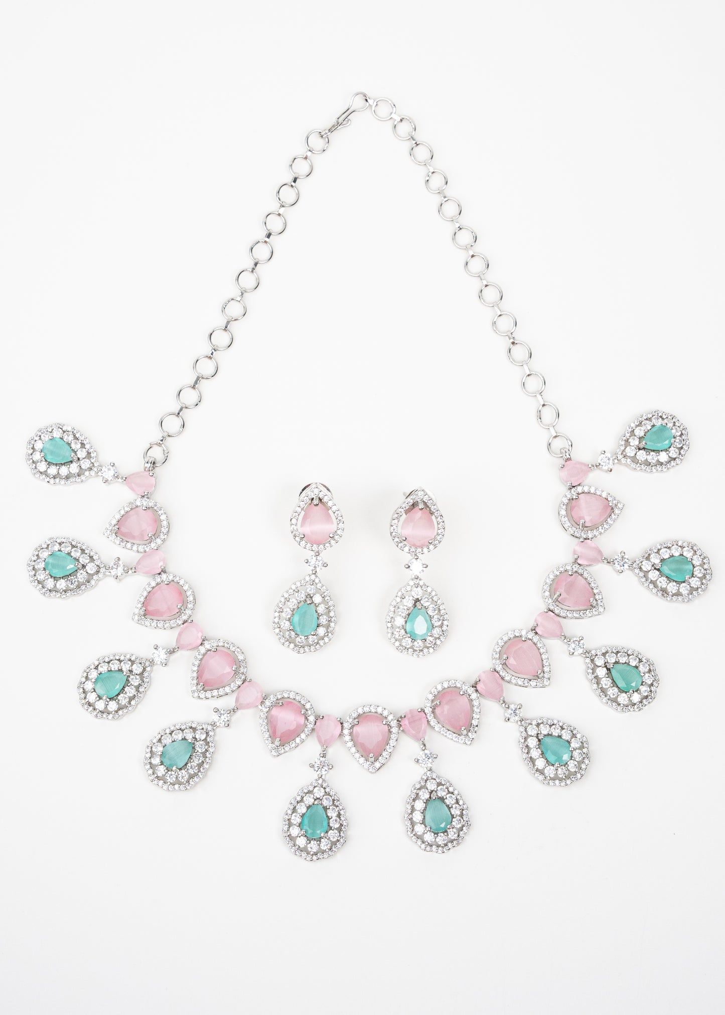 Blush Pink and Aqua Green Crystal Necklace Set