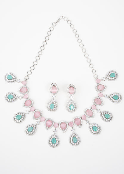 Blush Pink and Aqua Green Crystal Necklace Set