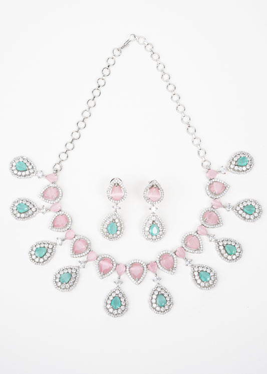 Blush Pink and Aqua Green Crystal Necklace Set