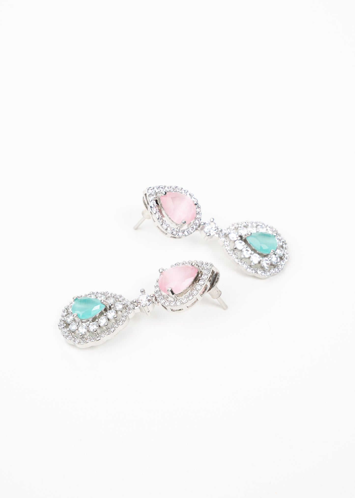 Blush Pink and Aqua Green Crystal Necklace Set