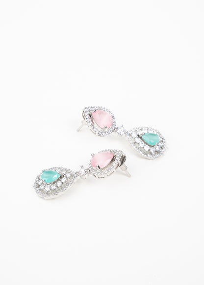Blush Pink and Aqua Green Crystal Necklace Set