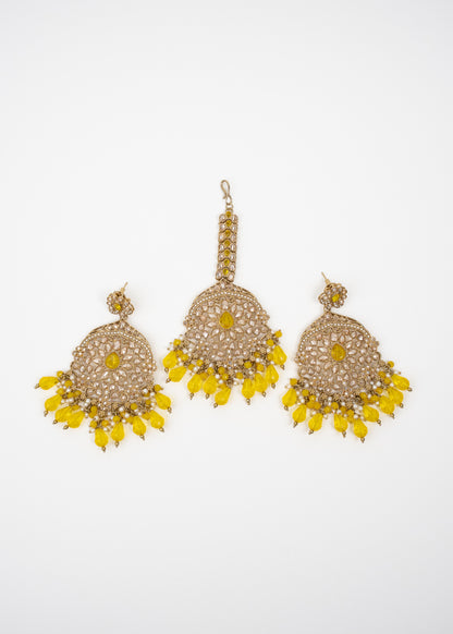 Golden Radiance Jhumka Set with Yellow Accents