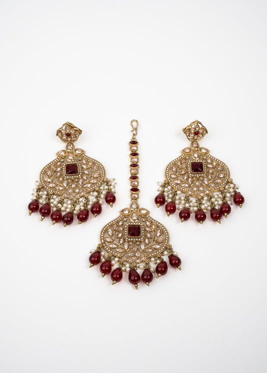 Deep Maroon Jhumka Set with Antique Finish