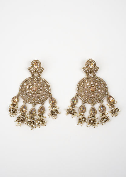 Classic Wine Polki Pearl Drop Earrings