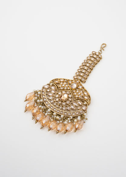 Peach Glow Jhumka Set with Golden Tones