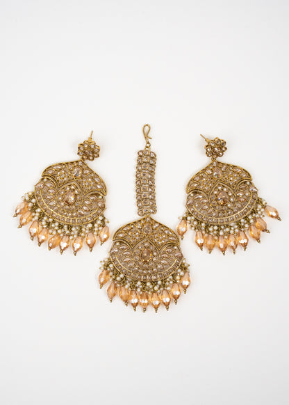 Peach Glow Jhumka Set with Golden Tones