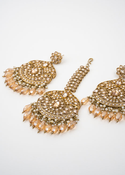 Peach Glow Jhumka Set with Golden Tones