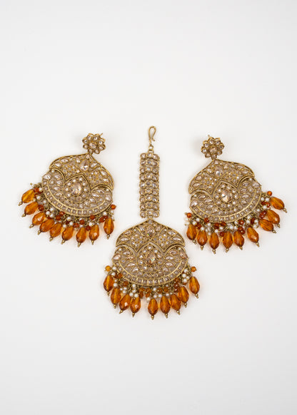 Rustic Sunset Jhumka Set with Orange Accents