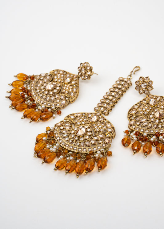 Rustic Sunset Jhumka Set with Orange Accents