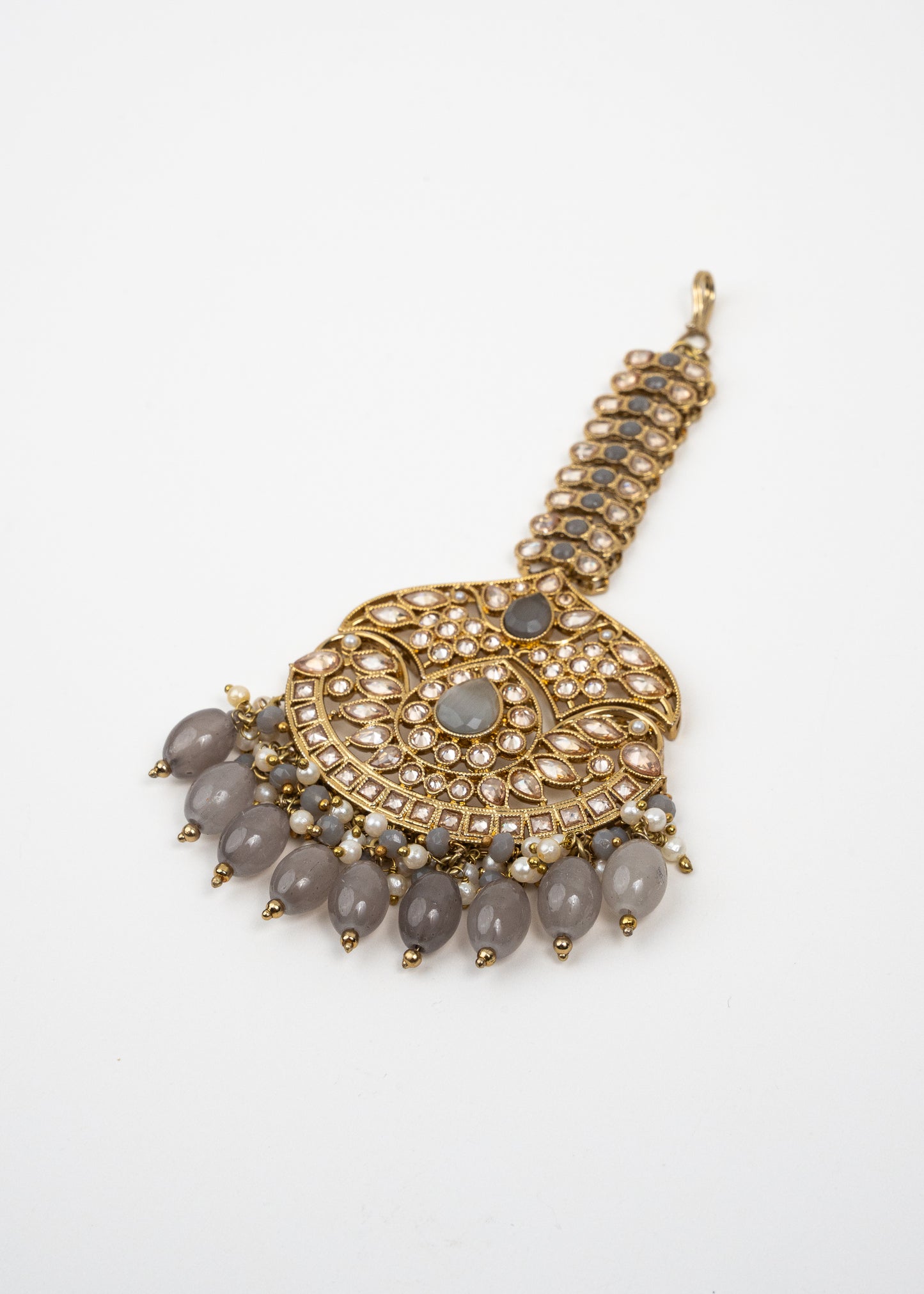 Antique Gold Jhumka Set with Grey Accents
