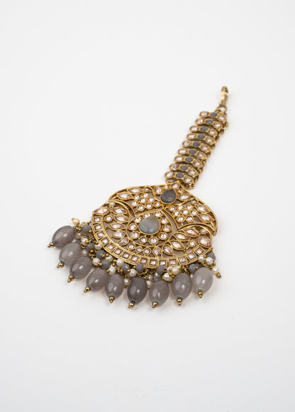 Antique Gold Jhumka Set with Grey Accents
