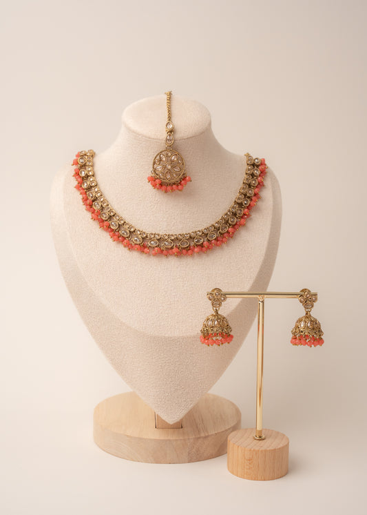 Crimson Glow Kundan Necklace Set