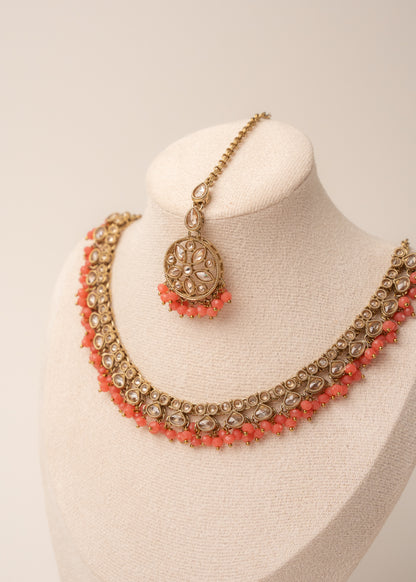 Crimson Glow Kundan Necklace Set