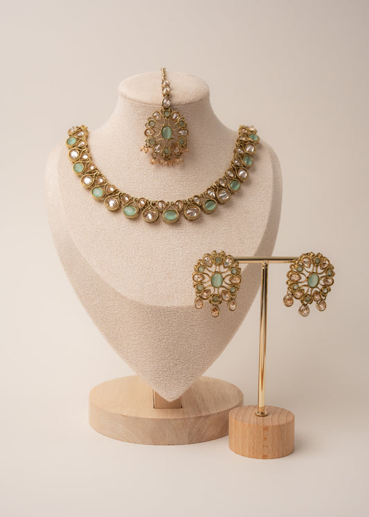 Classic glow Teal Kundan Necklace Set