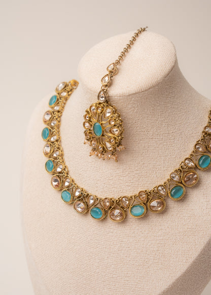 Aqua Glow Kundan Necklace Set