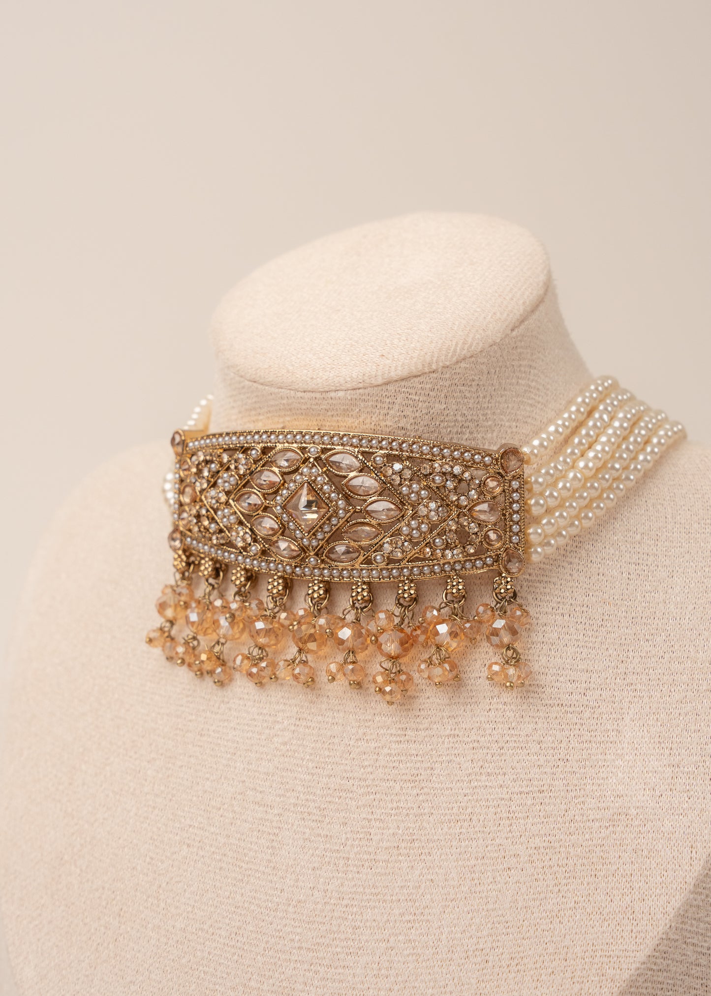 Champagne Pearl Droplet Choker Set