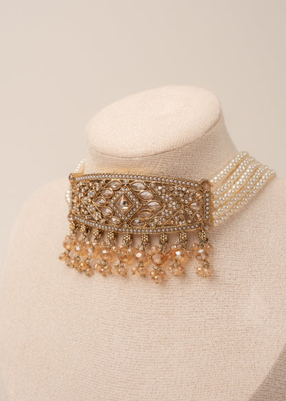 Champagne Pearl Droplet Choker Set