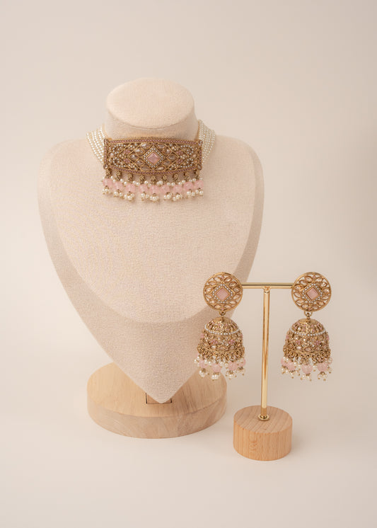 Blush Pink Pearl Choker Set