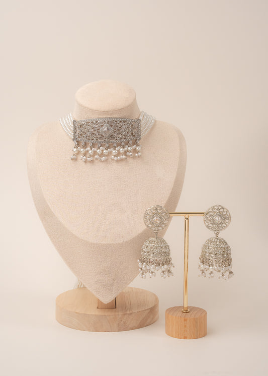 Silver Frost Crystal Choker Set