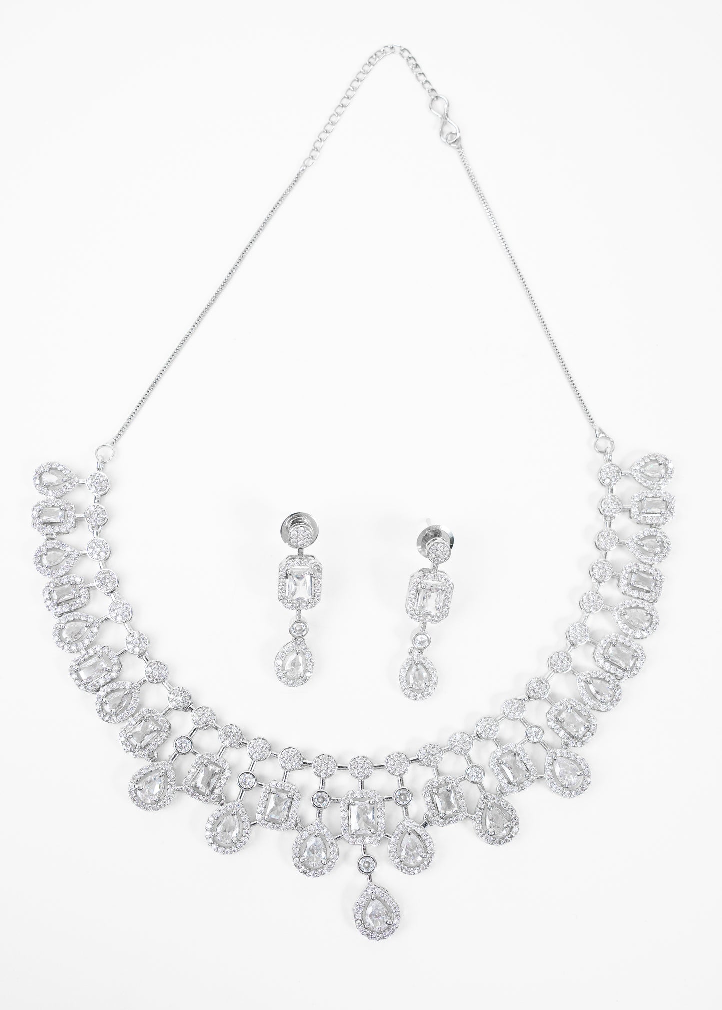 Silver Elegance Crystal AD Necklace Set