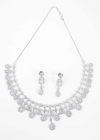 Silver Elegance Crystal AD Necklace Set