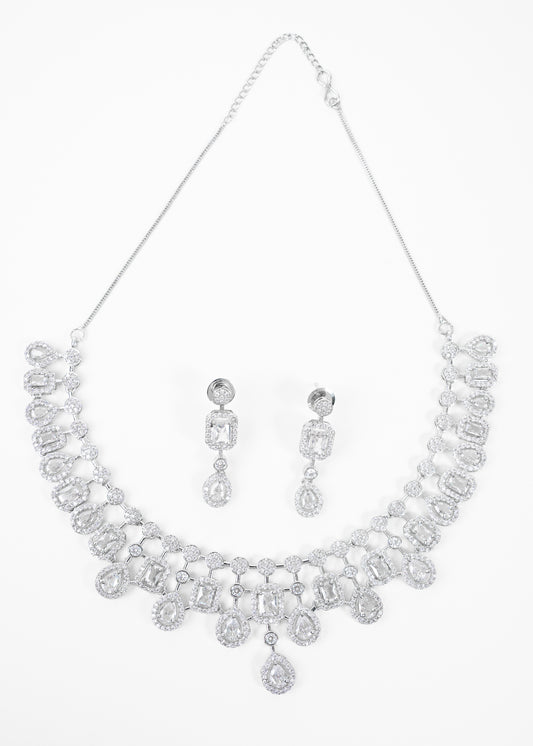 Silver Elegance Crystal AD Necklace Set