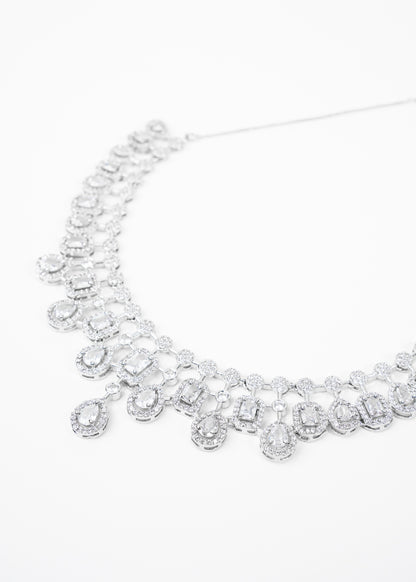 Silver Elegance Crystal AD Necklace Set
