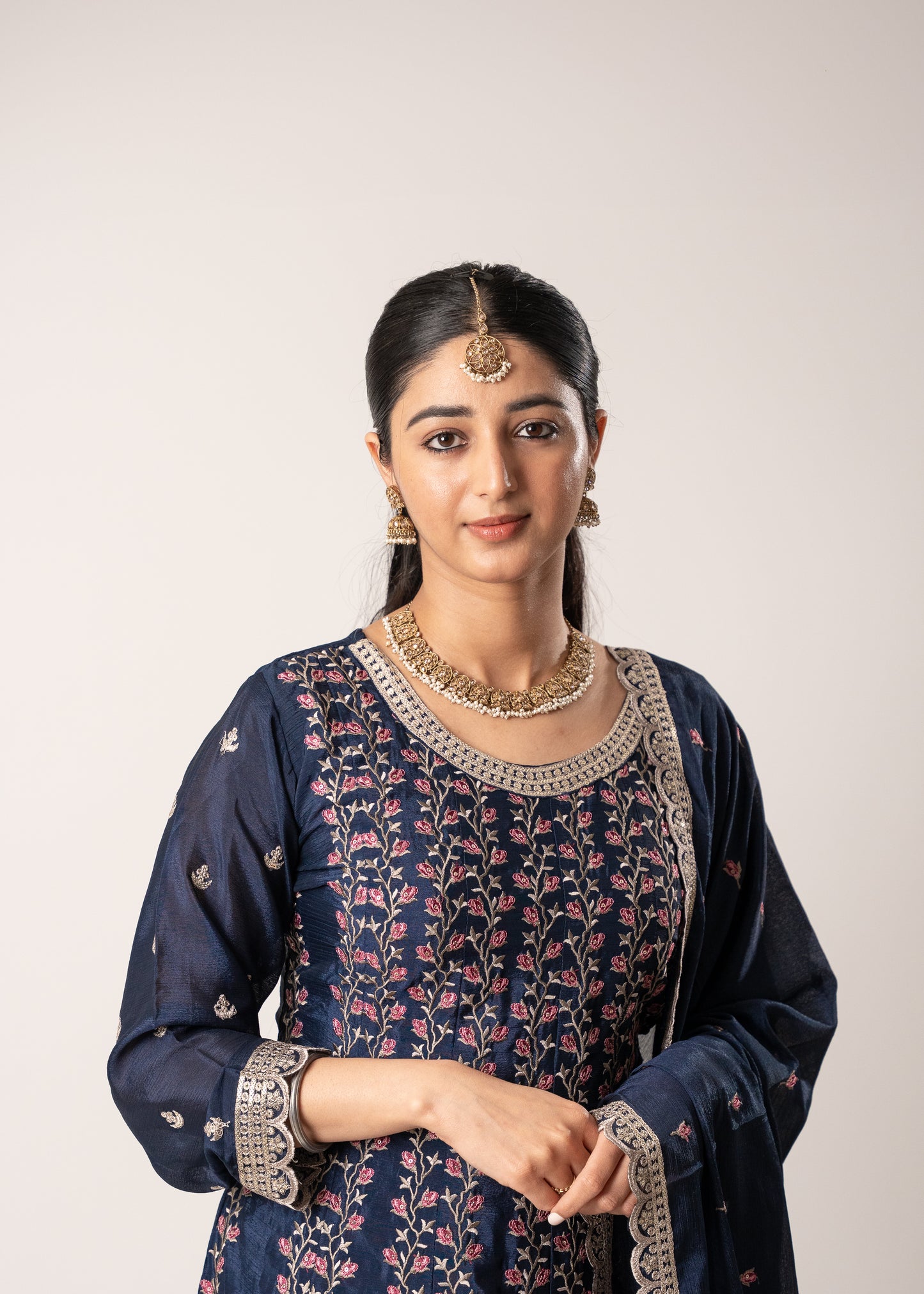 Navy Blue Embroidered Gharara Suit