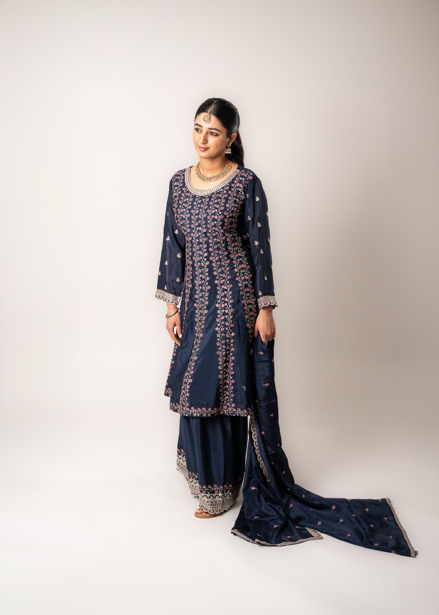 Navy Blue Embroidered Gharara Suit