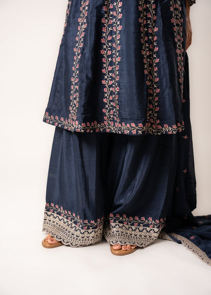 Navy Blue Embroidered Gharara Suit